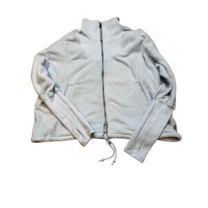 Free People‎ Movement Light Blue Fleece Zip Up Jacket Thumbholes Drawstring Crop